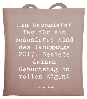 Produktbild von Mr. & Mrs. Panda Tote Bag Spruch 2017 Geburtstag - Braun Pastell - Geschenk, Alter, Tasche, Liebesvolle Geschenke, neue Abenteuer, Geburtstagsgeschenk, besonderer Tag