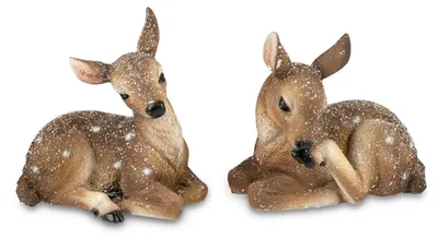 Produktbild von Rehfigur Deko 2er Set 13 cm Kunststein Winterdeko Schneeeffekt liegend