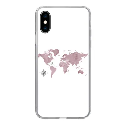 Produktbild von MuchoWow® Handyhülle Schutzhülle Hülle für iPhone X Weltkarte - Rosa - Flugzeug Silikon Softcase Handy Hülle - Handyhülle