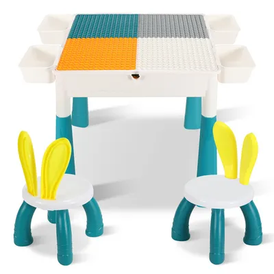Produktbild von Clanmacy Kindertisch Mit Stühle Mit 251 Stück Bausteine Kindermöbel set Kindertisch Kleinkind Spieltisch Mehrzweck Tabelle Zum