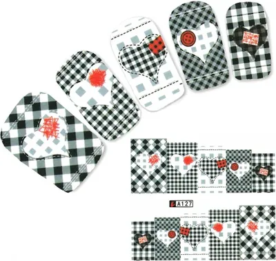 Produktbild von Tattoo Nail Art Herz Karomuster Aufkleber Nagel Sticker