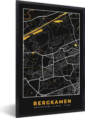 Produktbild von MuchoWow® Gerahmtes Poster Stadtplan - Karte - Bergkamen - Gold - Deutschland - Karte 60x90 cm - Poster mit Schwarzem Bilderrahmen Wandposter Rahmen Foto Bilder - Kunst