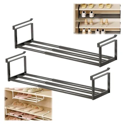 Produktbild von Teleskopregal – verstellbares Schuhregal zum Aufhängen, multifunktionale einziehbare Aufbewahrungslösung für Küche, Kleiderschrank und Badezimmer – einfache Installation, 2 Stück