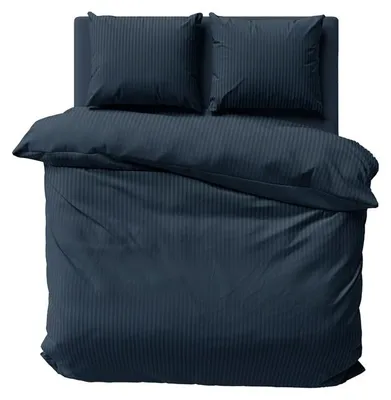 Produktbild von Bettwäsche, Damast-Bettwäsche, 100 % Baumwolle, Streifen 160x200 Dunkelblau