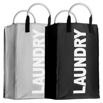 Produktbild von 2er Set Wäschekorb faltbar 33x23x53cm Grau + Schwarz 35L