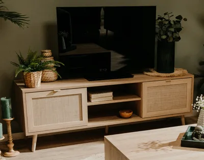 Produktbild von TV-Lowboard "Niran" Sonoma Eiche Bast - Nachbildung TV-Unterteil skandinavisch 150 cm