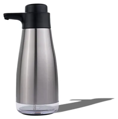 Image de Distributeur de savon en acier inoxydable, distributeur de savon liquide de 440 ml, distributeur de liquide vaisselle pour la cuisine, couleur argent