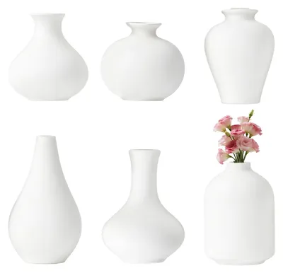 6er Set weiße Keramikvasen – moderne Dekoration