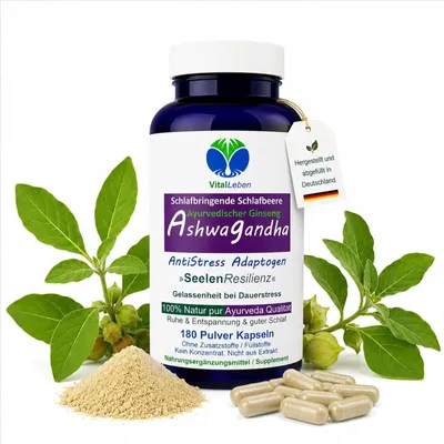 Produktbild von Ashwagandha 180 Pulver Kapseln Ayurvedischer Ginseng Natur Pur Ohne Zusatzstoffe