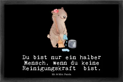 Produktbild von Mr. & Mrs. Panda Fußabtreter Reinigungskraft Herz 40 x 60 cm - Schwarz - Geschenk, fußmatte, Türmatte, Schmutzmatte, Schmutzfangmatte, Vorleger