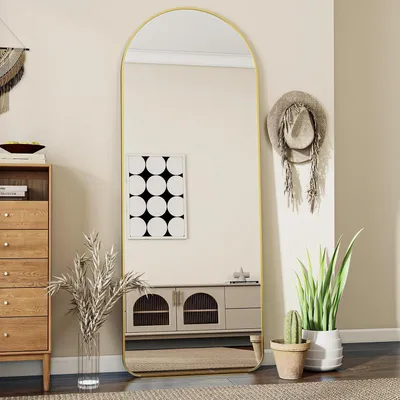 Obrázek produktu pro Zrcadlo stojací, oblé, 53 x 163 cm, zlaté barvy. Možnost umístění: volně stojící, zavěšené, opřené
