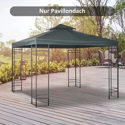 Produktbild von Ersatzdach Pavillon 3x3 m Doppeldach, Pavillondach Ersatzbezug 24 Klettbänder, Polyester 180g/m² UV-Schutz, Kohlegrau | 300x300 cm | 8 Ösen | 2,2 kg