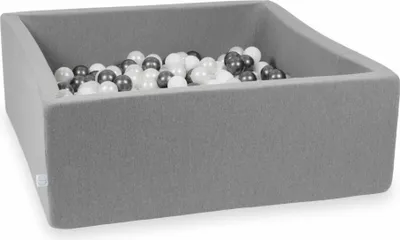 Produktbild von Bällebad 110x110x40cm grau – Mit 600 Bällen / Weiß, Perlmutt, Graphit metallic