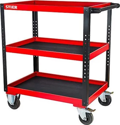 Produktbild von STIER Servicewagen, HxBxT 969x894x543 mm, Transportwagen mit Schiebegriff, Servierwagen mit Feststeller, Tischwagen mit 3 Etagen, 50kg Tragkraft je Etage
