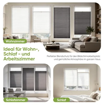 Productafbeelding van SALCAR Plissé jaloezie, boorvrij, klemfix, rolgordijn, gespannen, voor ramen, lichtblokkerend, privacy, met klembevestiging, standaardmaat voor ramen en deuren, 105x120 cm