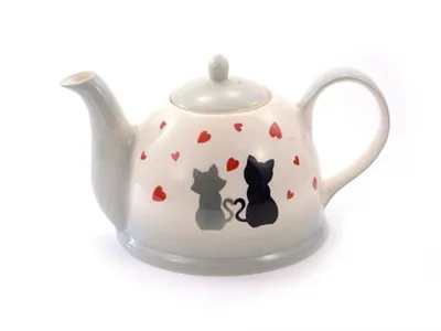 Produktbild von Teekanne Colette aus robustem Steinzeug mit Katzenpärchen-Motiv, 1,5 Liter Fassungsvermögen