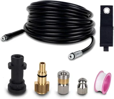 Produktbild von 15 m Hochdruckreiniger-Abflussschlauch-Reinigungsset mit Jet-Düse und rotierender Jet-Düse für Karcher K2 K3 K4 K5 K6 K7 Serie und Lavor