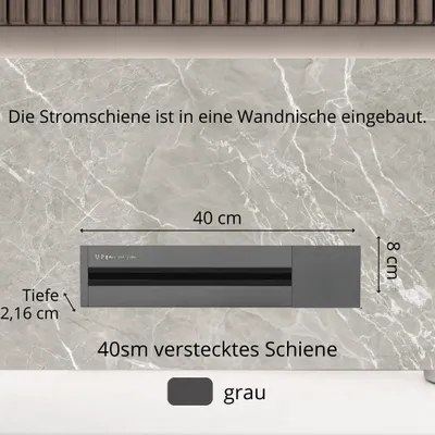 Produktbild von I.B.B POWER TRACK 40sm Grau Wandmontierte abnehmbare Schienensteckdose Schienensteckdose, Büro, Küche, Zimmer, 250V, 8000W, 25A, Steckdosenschiene