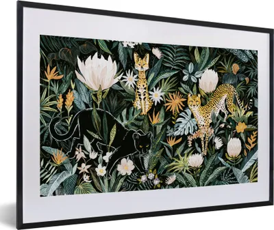 Produktbild von MuchoWow® MuchoWow® Gerahmtes Poster Dschungel - Tiere - Pflanzen 60x40 cm - Poster mit zchwarzem Bilderrahmen - Schlafzimmer - Plakat in Rahmen - Drucken