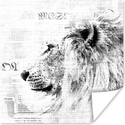 Produktbild von MuchoWow® Poster Löwe - Zeitung - Schwarz - Weiß 100x100 cm - Babyzimmer