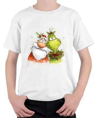 Zdjęcie produktu dla Grinch Ojciec Gwiazdka śmieszny prezent świąteczny wieniec kreskówka uni koszulka dziecięca, biały, 152