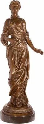 Produktbild von Casa Padrino Luxus Jugendstil Bronze Skulptur Dame Bronzefarben / Schwarz 31,9 x 24,8 x H. 85,7 cm - Elegante Bronzefigur mit Marmorsockel - Barock & Jugendstil Deko Accessoires