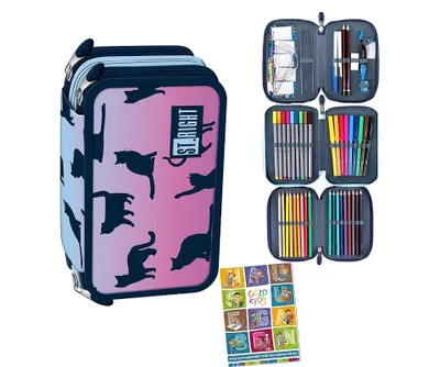 Produktbild von Goldkids St. Right XXL Federtasche Federmappe Federmäppchen 46-teilig gefüllte Schüleretui 3-stöckig 19 x 13 x 7 cm inkl. Hausaufgabenheft Night Cats Katze