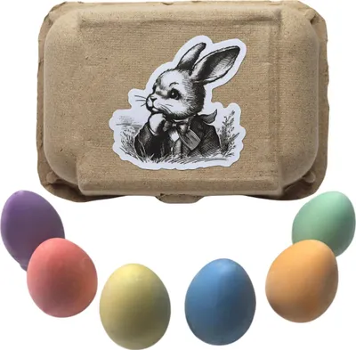 Produktbild von Straßen- und Tafelkreide im Ei-Format: Bunte Frühlingsbox mit 6 Farben und Nostalgie Hase