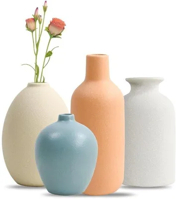 Productafbeelding van Kleine keramische vaas, set van 4, mat oppervlak, geschikt voor decoratie, woonkamer, kantoor