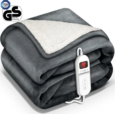 Produktbild von sinnlein® Elektrická deka s automatickým vypínaním 180x130cm Tmavo šedá | Elektrická vyhrievaná deka s 9 stupňami teploty | Plyšová deka prateľná na posteľ, pohovku | Elektrická deka s časovačom s digitálnym displejom