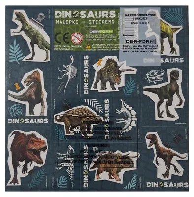 Zdjęcie produktu dla Zestaw naklejek Derform z motywami dinozaurów, 3 arkusze, kolorowe naklejki z motywami dinozaurów do rękodzieła, szkoły i dekoracji