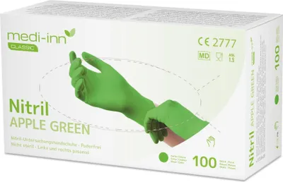 Produktbild von Medi-Inn® Classic 100 "Medi-Inn® Classic" Handschuhe, Nitril puderfrei apfelgrün "Nitril Apple Green" Größe XL | Faltschachtel (100 Stück)