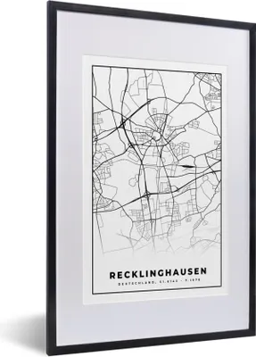 Produktbild von MuchoWow® Gerahmtes Poster Karte - Recklinghausen - Karte - Stadtplan 40x60 cm - Poster mit Schwarzem Bilderrahmen Wandposter Rahmen Foto Bilder - Poster in Rahmen