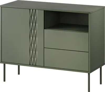 Produktbild von MIRJAN24 Kombikommode Tresse 1D2S, Wohnzimmer Kommode mit Drehtür und zwei Schubladen, Metallfüße (Farbe: Grün)