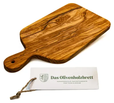 Image de Solidchoice - Planche à découper en bois d'olivier avec poignée, 35 cm x 15-17 cm