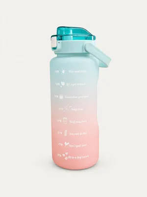Image de Bouteille d'eau de 2 litres avec échelle de motivation pour boire, paille + 2 accessoires pour boire, étanche, camping, sport, (bleu-violet)