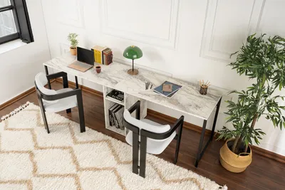 Zdjęcie produktu dla Skye Decor, Twin Study Desk - Freesia, biurko, frezja, 100% płyta wiórowa pokryta melaminą, 240 x 60 x 74