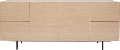 Produktbild von Miliboo - Design-Sideboard aus hellem Eichenfurnier und schwarzem Metall, 2 Türen, 4 Schubladen B180 cm ALASKA
