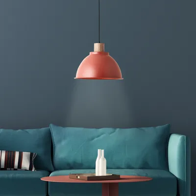 Produktbild von BRILLIANT dekorative Pendelleuchte Erena in rot| mit geeignetem Leuchtmittel dimmbar | Ø38cm | Höhe 120cm | 1x E27 max. 60 Watt | Metall/Holz