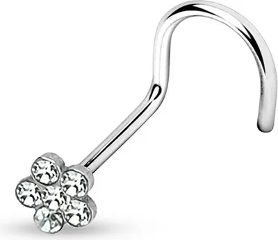 Produktbild von viva-adorno 0,8mm Nasenstecker gebogen Zirkonia Kristall Blume Blüte Strass Nasen Piercing Spirale Stud Nasenring Z328, Klar