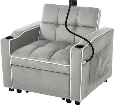 Produktbild von 3-in-1 Ausziehbares Sessel, Einzel-Schlafsofa, Schlafstuhl, Mit Getränkehaltern und Handyhalter, Sofa-Liegestuhl, perfekt für kleine Räume,83*167*76cm