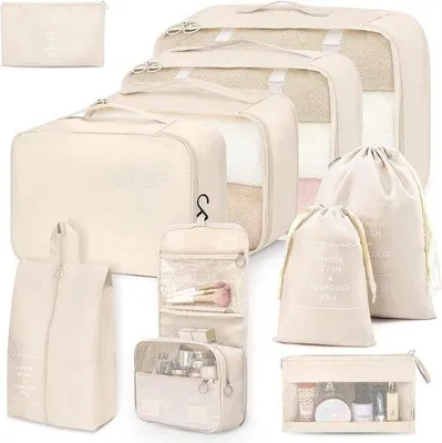 Productafbeelding van Famanu Kofferorganizer Set - 10-delig - Beige reiskofferorganizer
