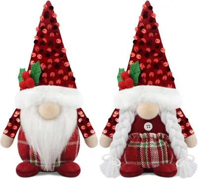 Produktbild von Kabouter-Weihnachtsfiguren, Weihnachten, Winter – Set aus 12 – Rot – Dekorationen, Rentier, handgefertigte Elfen, Zwerge, Figuren