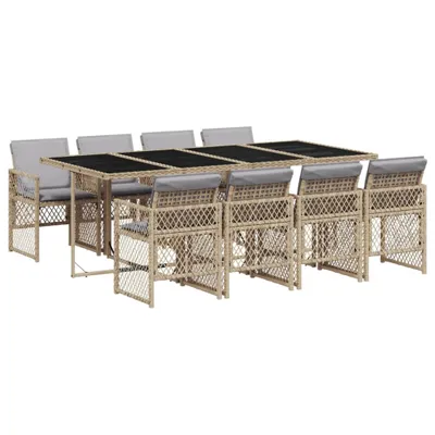 Produktbild von vidaXL 9-tlg. Garten-Essgruppe mit Kissen Beige Poly Rattan