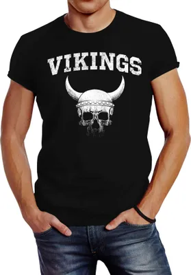 Produktbild von Wikinger-Helm Skull Totenkopf Herren T-Shirt Fashion Streetstyle Neverless® schwarz 3XL