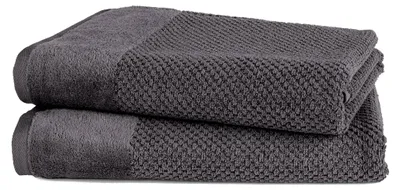 Produktbild von 2-TLG. Badetücher Set mit Anhängeschlaufe aus 100% Baumwolle, saugstark, weich und - 2 Badetücher aus Baumwolle 70x140 cm, Anthrazit - Grau