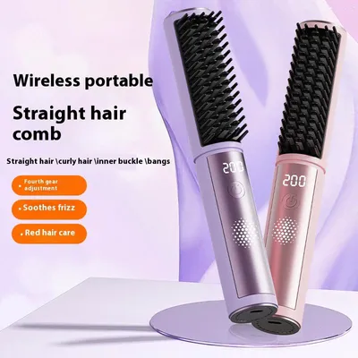 Produktbild von AIORBER Kabellose Glättebürste mit 4-Stufen-Temperatur, Anti-Frizz, schneller Aufheizung, geeignet für glattes & lockiges Styling – Rosé