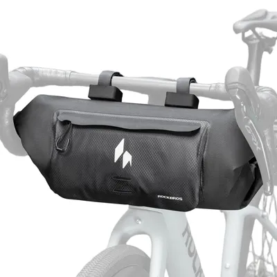 Immagine prodotto di Borsa da manubrio ROCKBROS per bikepacking da 8 L, 100% impermeabile, con chiusura a rotolo e tasca frontale, per bici gravel, MTB e bici pieghevoli