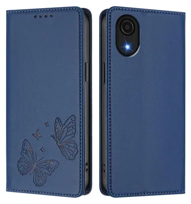 Produktbild von Lederhülle für Samsung Galaxy A04 Core / A03 Core, Schmetterling Prägung Leder Brieftasche Schutzhülle mit Ständer Dunkelblau