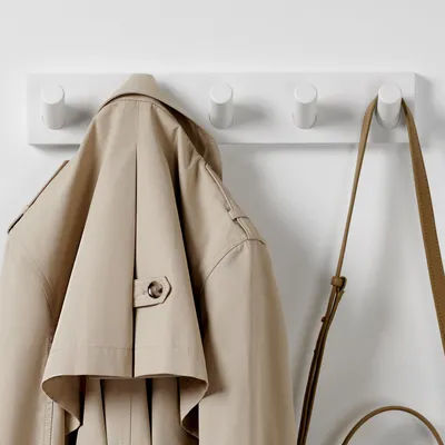 Produktbild von Weiße Garderobe mit 5 Haken, XL, 42 cm - Wandgarderobe, Kleiderständer, Kleiderhaken